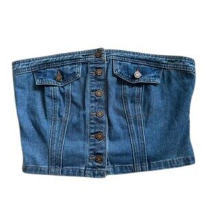 Sincerely Jules Denim Button-Up Cropped Festival Corset Strapless Top